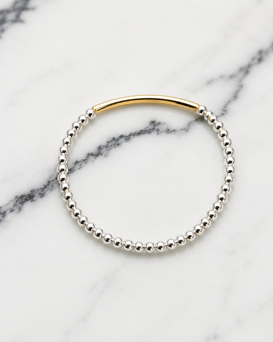 14k Gold Filled Bracelet 3mm Silver with Gold Bar