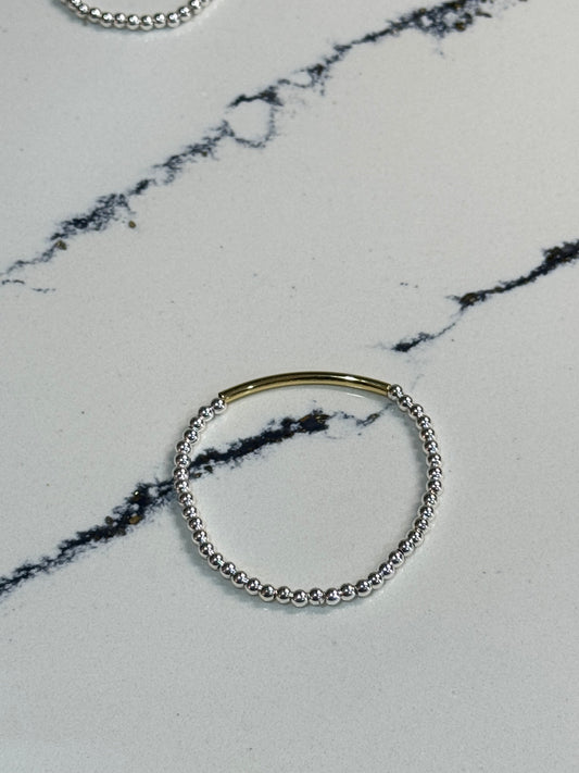 14k Gold Filled Bracelet 3mm Silver with Gold Bar